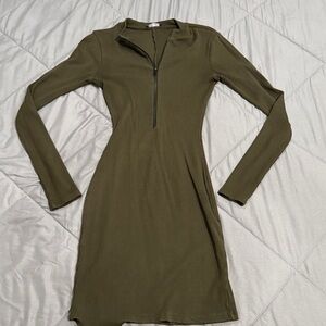 Naked Wardrobe Ribbed Olive Long sleeve Dress